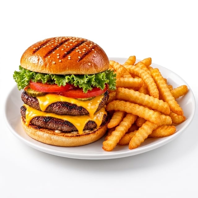 Double Cheese Burger with Fries.